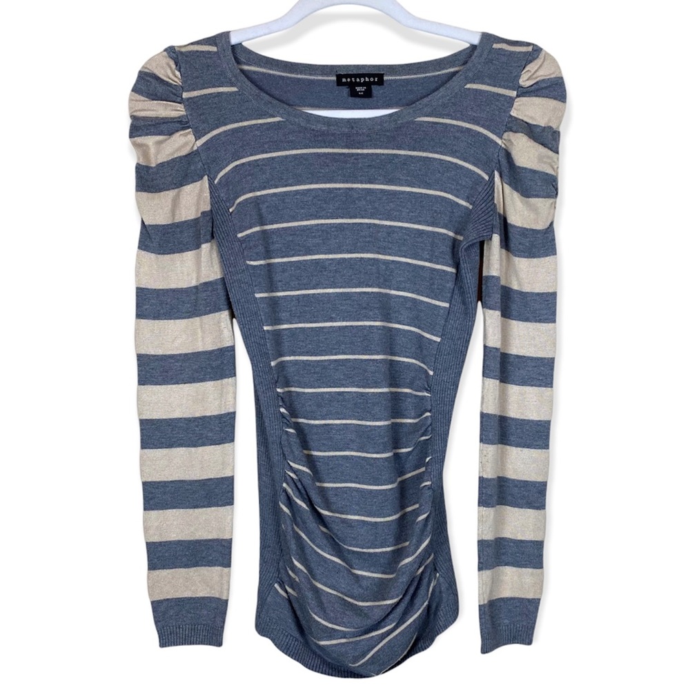 Metaphor Size Small Gray & Tan Striped Long Sleeve Scoop Neck Knit Maternity Top